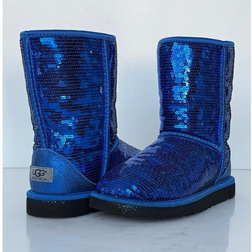 UGG Classic Sparkle Sequin Royal Blue LimitedEdition Holiday Edition Mid Size 6